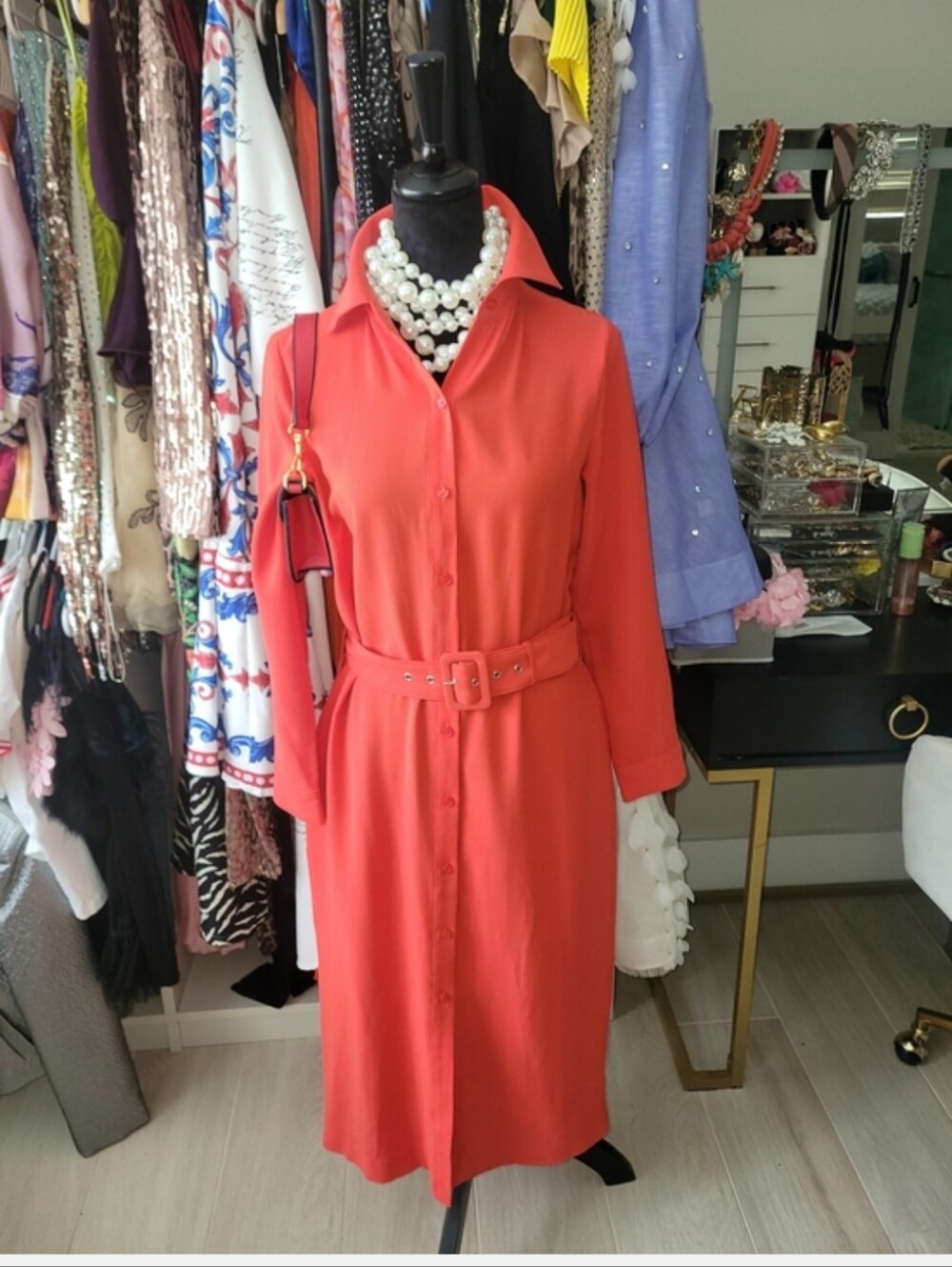 The Shirt Co. Women's Coral Shirt Dress with Belt